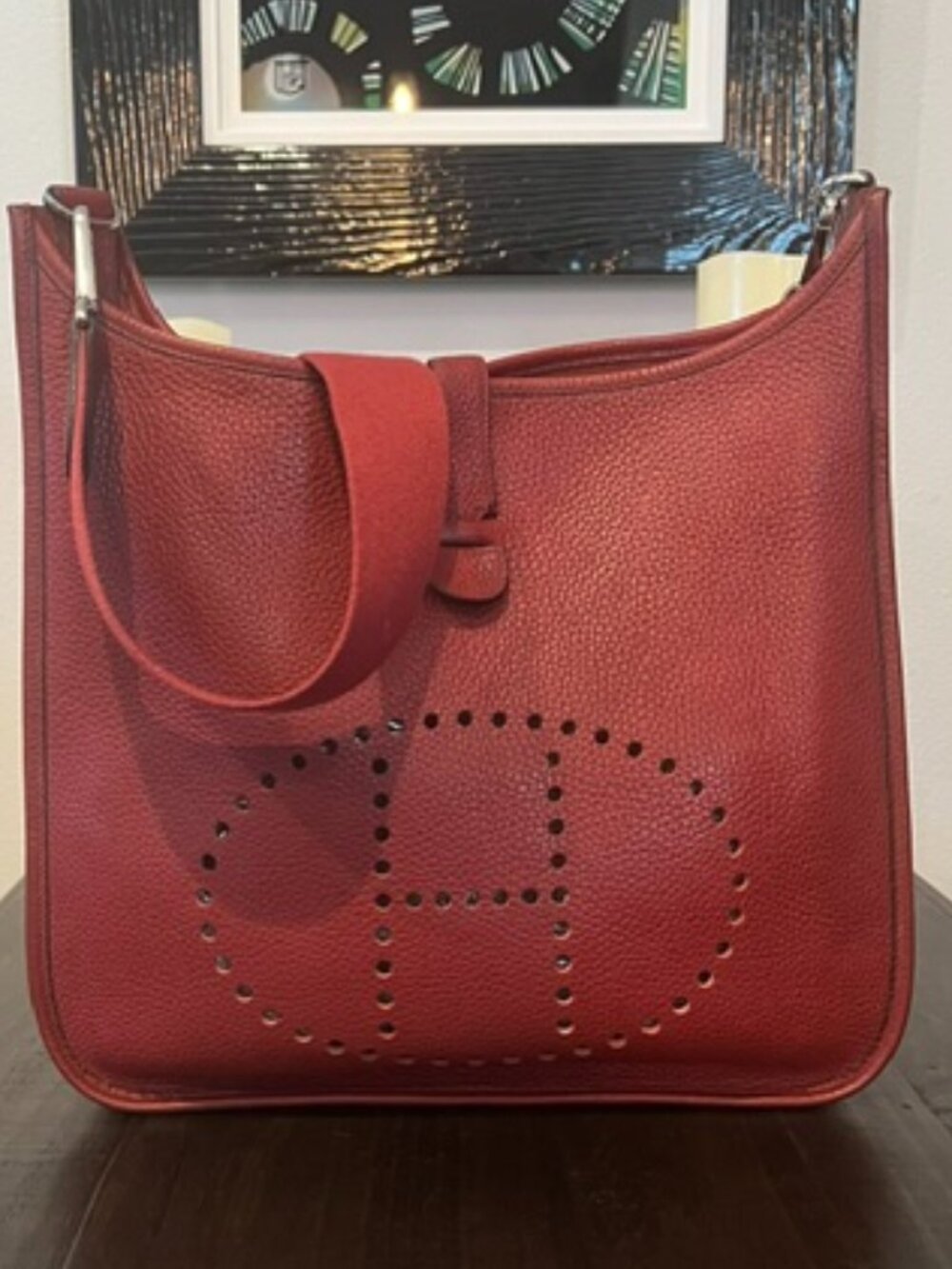 Hermès Evelyne II GM Clemence Leather Rouge Red Crossbody Bag